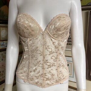 Vintage Beige Lace Strapless Corset Bustier Top By Carnival 313 Size 36B